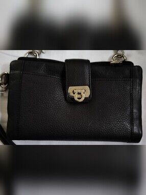 Women’s Black Leather Wallet with Silver Flip Up Clasp